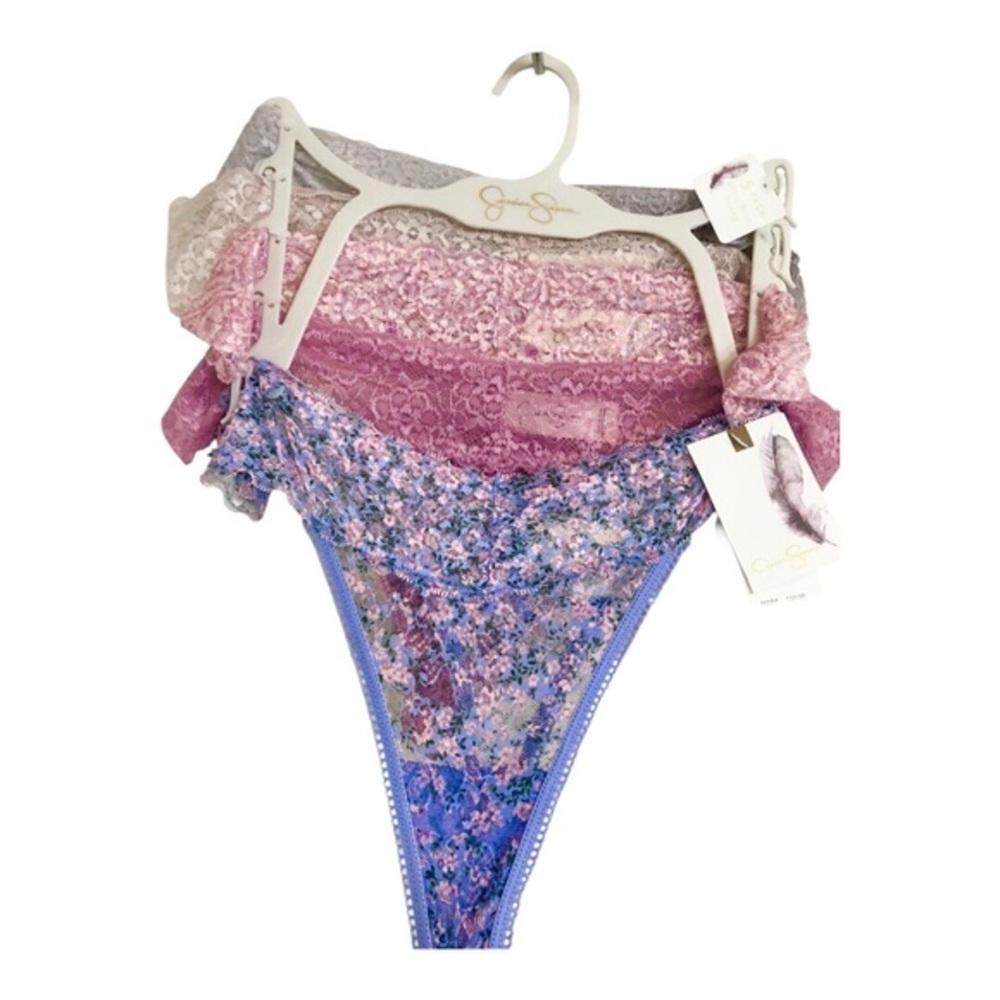Jessica Simpson pink blue floral lace 5pack ultra flirty thong panties large new